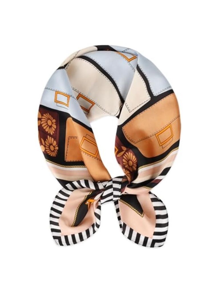 Fashion Silk Satin Head Scarf Bandana Bag Pattern Brown Striped Edge